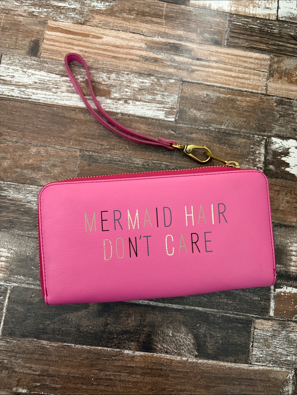 Fossil Pink "Mermaid Hair Don't Care" Zip Around Wallet & Wrislet